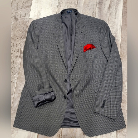 46L Men's JWN Checkered Blazer Gray 100% Wool Sport Coat John W. Nordstrom